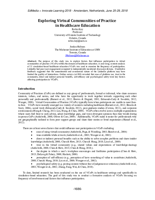 (PDF) Exploring Virtual Communities of Practice in Healthcare Education