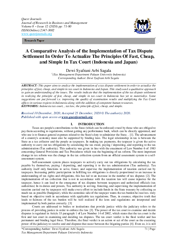 (PDF) A Comparative Analysis of the Implementation of Tax Dispute ...