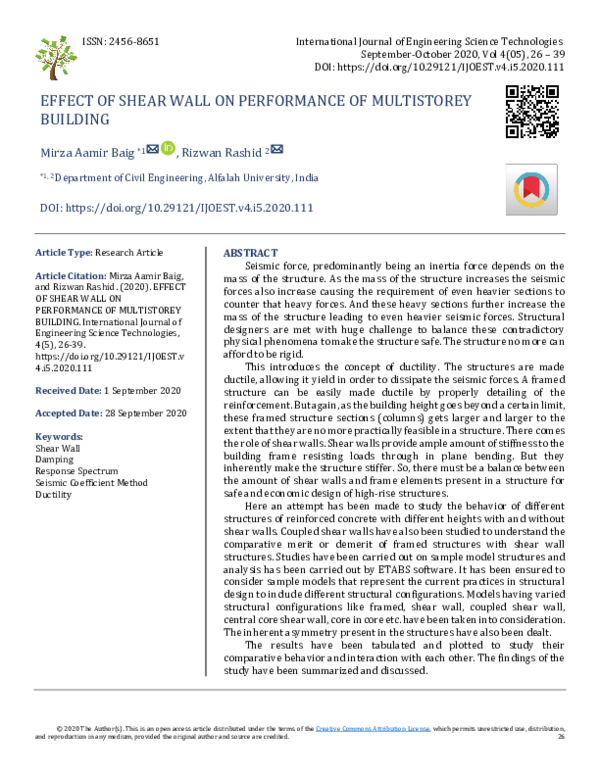 (PDF) EFFECT OF SHEAR WALL ON PERFORMANCE OF MULTISTOREY BUILDING