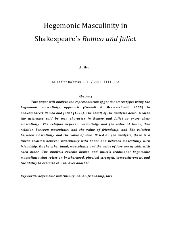 (DOC) Hegemonic Masculinity in Shakespeare's rhazes avicenna Academia.edu