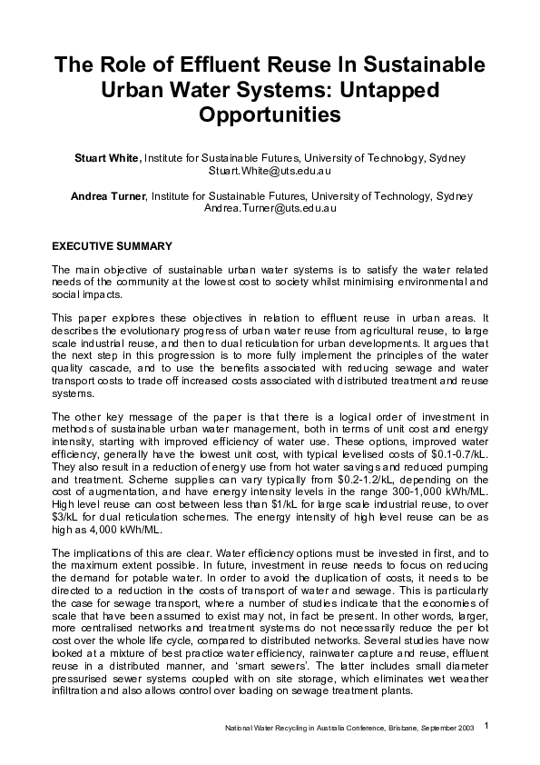 (PDF) The role of effluent reuse in sustainable urban water systems ...
