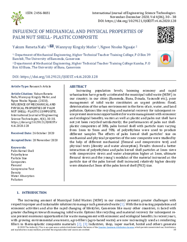 (PDF) INFLUENCE OF MECHANICAL AND PHYSICAL PROPERTIES OF PALM NUT SHELL ...