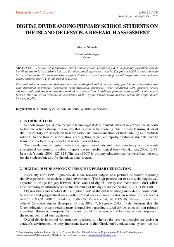 (PDF) DIGITAL DIVIDE AMONG PRIMARY SCHOOL STUDENTS ON THE ISLAND OF ...