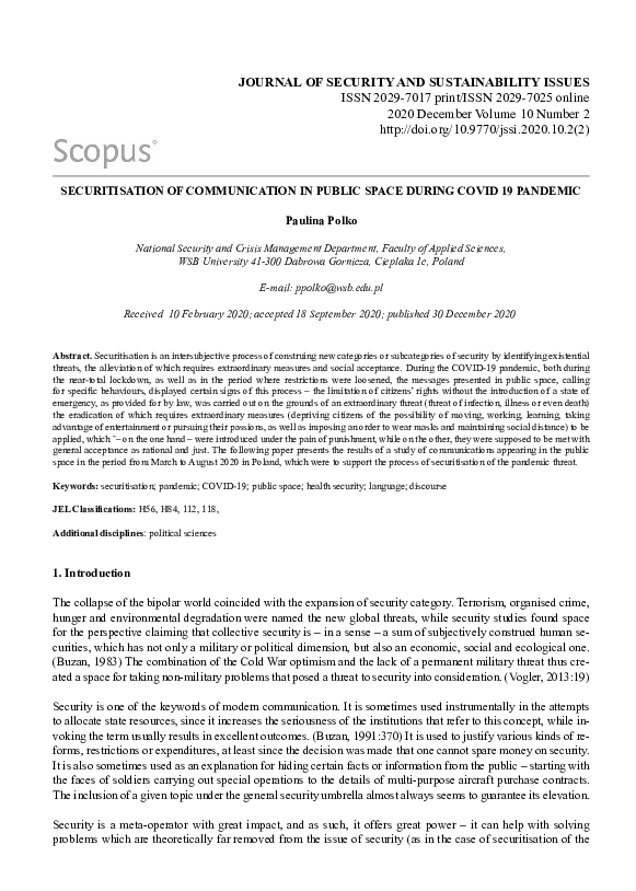 (PDF) Securitisation of communication in public space during COVID 19 ...