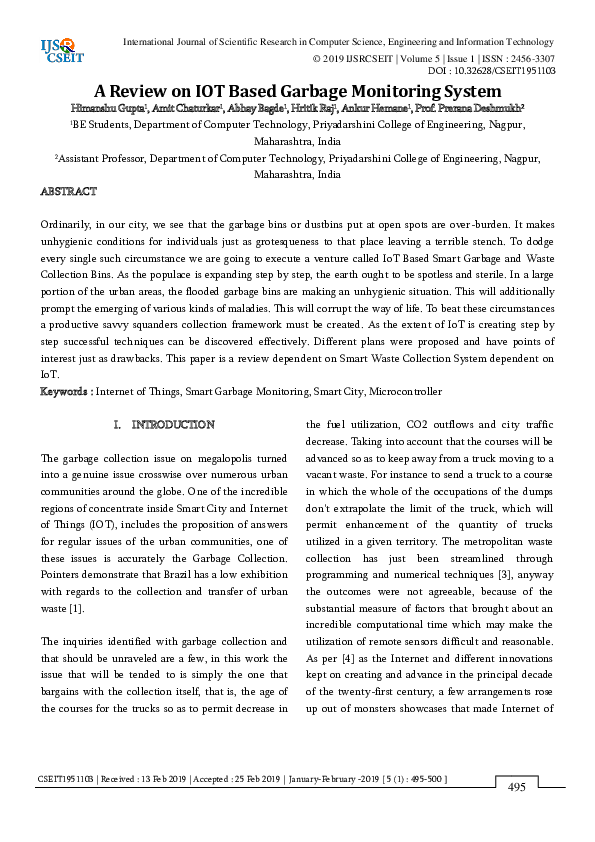 (PDF) A Review on IOT Based Garbage Monitoring System