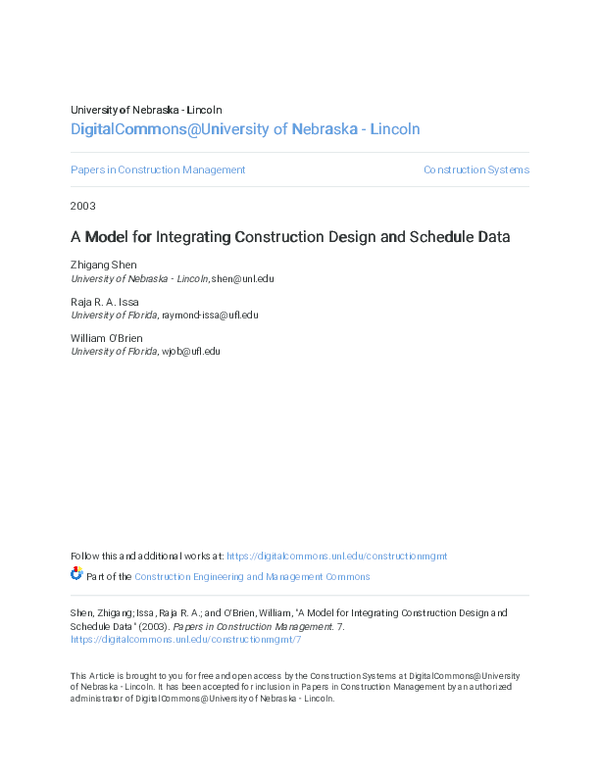 (PDF) A Model for Integrating Construction Design and Schedule Data