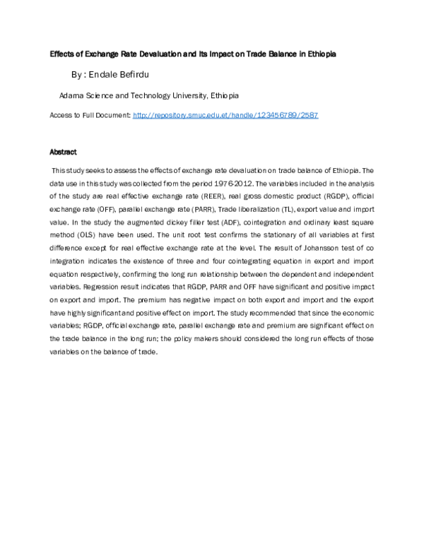 (PDF) Effects of Exchange Rate Devaluation and Its Impact on Trade ...