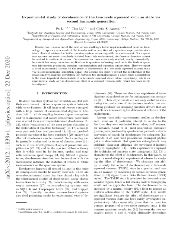 (PDF) Experimental study of decoherence of the two-mode squeezed vacuum ...