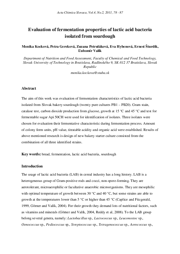 (PDF) Evaluation of fermentation properties of lactic acid bacteria ...