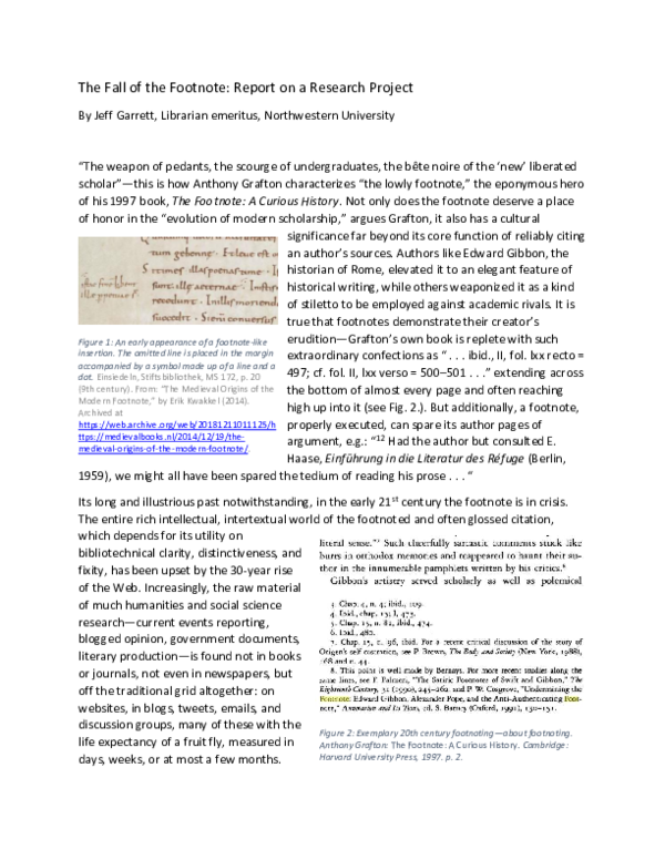 (PDF) The Fall of the Footnote: Report on a Research Project