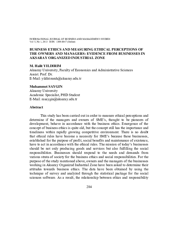 (PDF) Business Ethics and Measuring Ethical Perceptions of the Owners ...