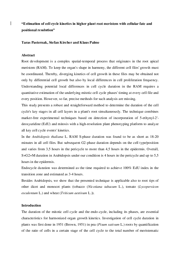 (PDF) "Estimation of cell cycle kinetics in higher plant root meristem ...