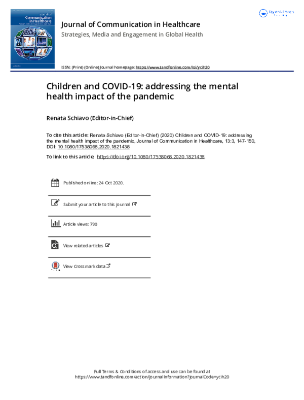 (PDF) Children and COVID-19: addressing the mental health impact of the ...