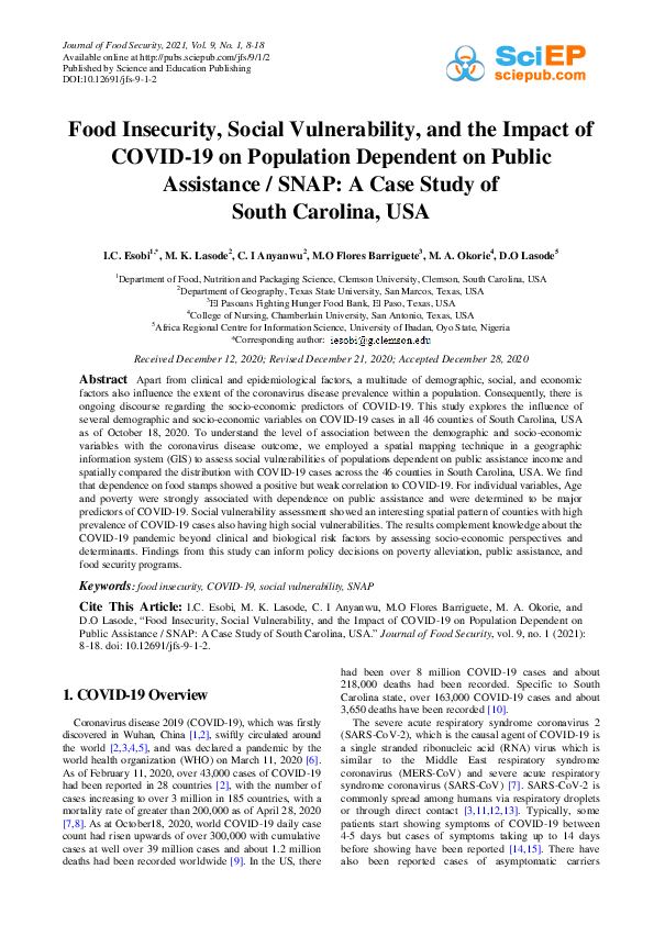 (PDF) "Food Insecurity, Social Vulnerability, and the Impact of COVID ...