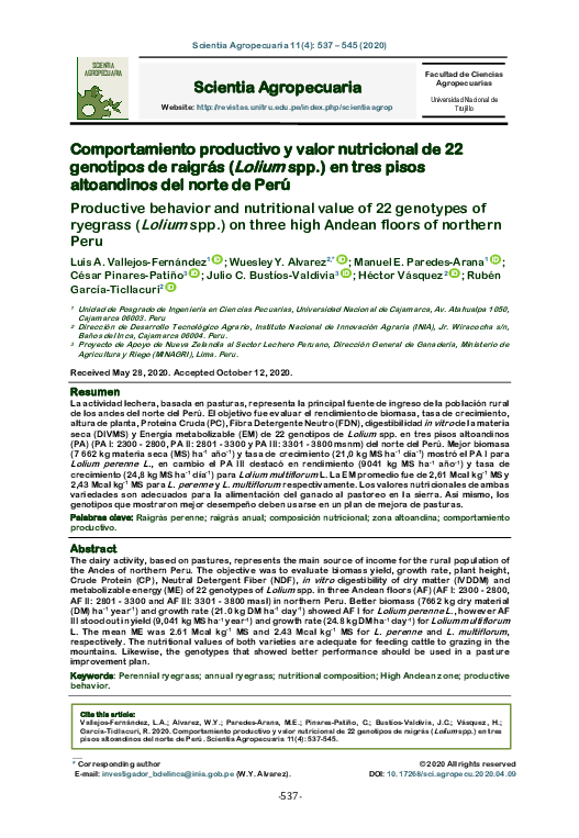 (PDF) Productive behavior and nutritional value of 22 genotypes of