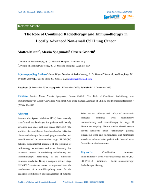 (PDF) The Role of Combined Radiotherapy and Immunotherapy in Locally ...