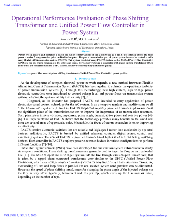(PDF) Operational Performance Evaluation of Phase Shifting Transformer and Unified Power Flow