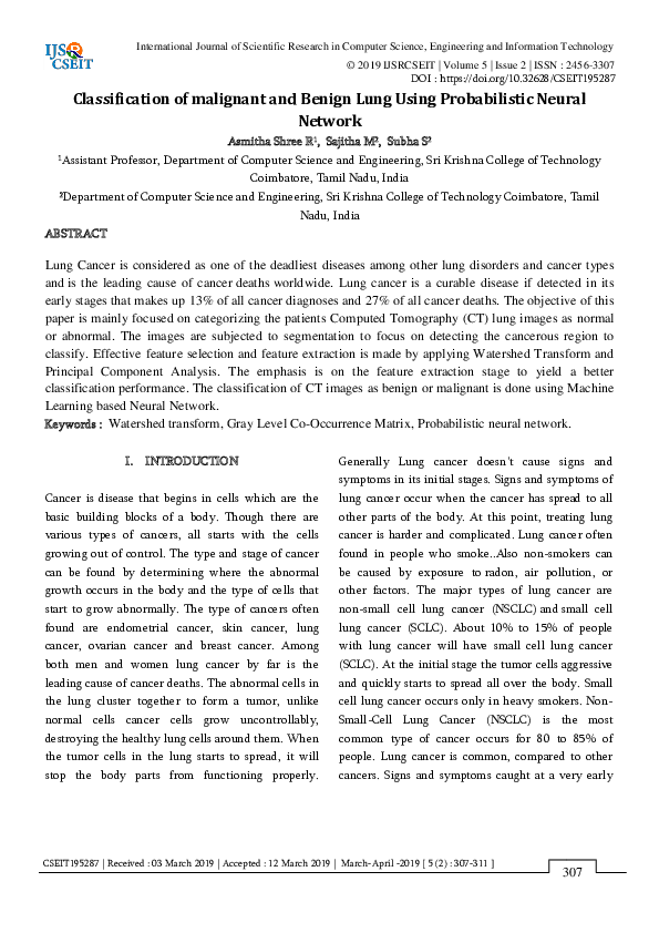 (PDF) Classification of malignant and Benign Lung Using Probabilistic ...