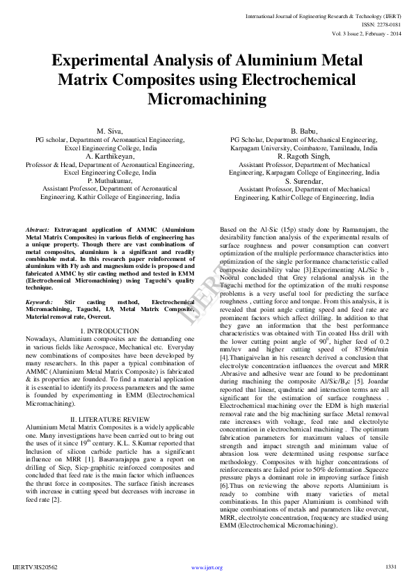 (PDF) IJERT-Experimental Analysis of Aluminium Metal Matrix Composites ...