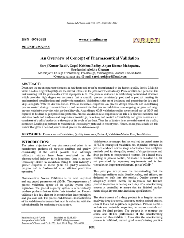 (PDF) An Overview of Concept of Pharmaceutical Validation