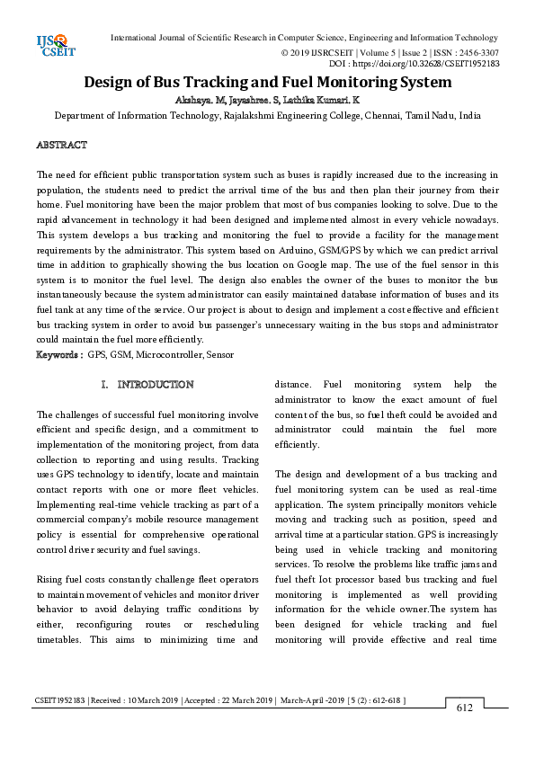 (PDF) Design of Bus Tracking and Fuel Monitoring System