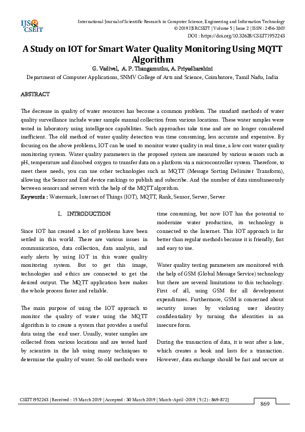 (PDF) A Study on IOT for Smart Water Quality Monitoring Using MQTT ...