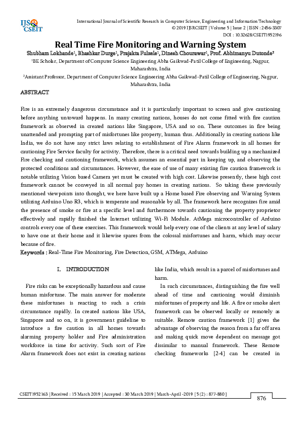 (PDF) Real Time Fire Monitoring and Warning System