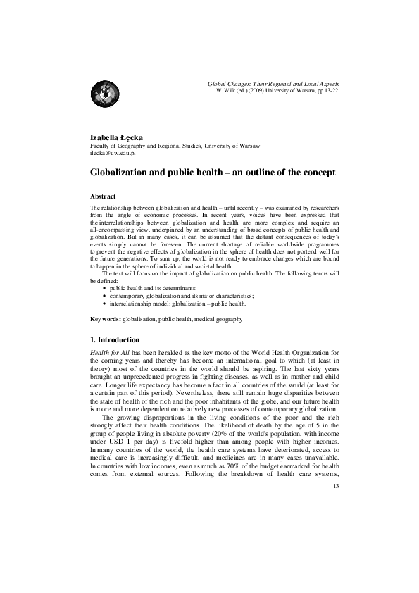 (PDF) Globalization and public health -an outline of the concept