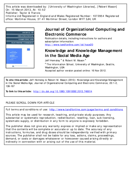(PDF) Knowledge and Knowledge Management in the Social Media Age