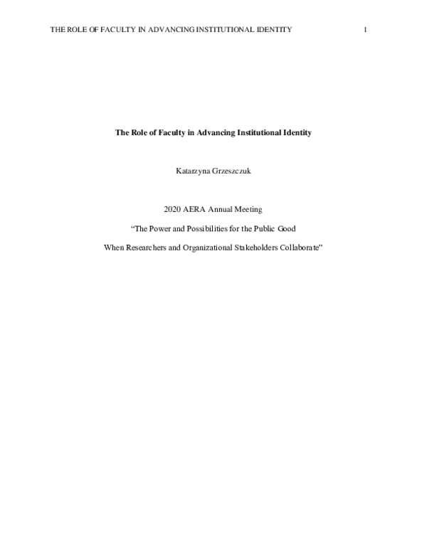 (PDF) The Role of Faculty in Advancing Institutional Identity
