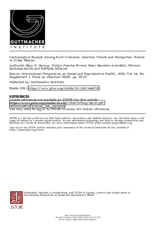 (PDF) Contraceptive Receipt Among First-Trimester Abortion Clients and ...