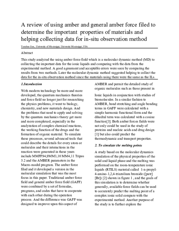 (DOC) A review of using amber and general amber force filed to ...