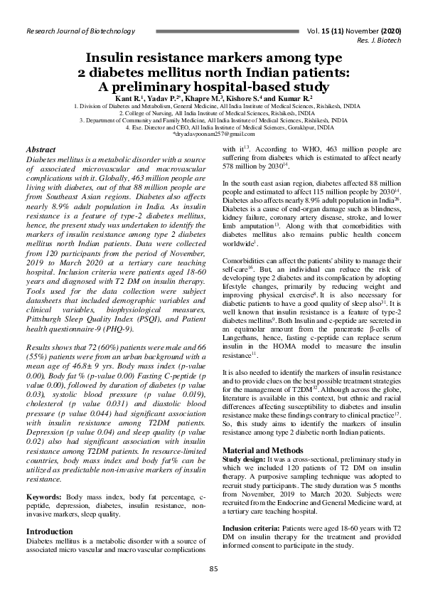 (PDF) Insulin resistance markers among type 2 diabetes mellitus north ...