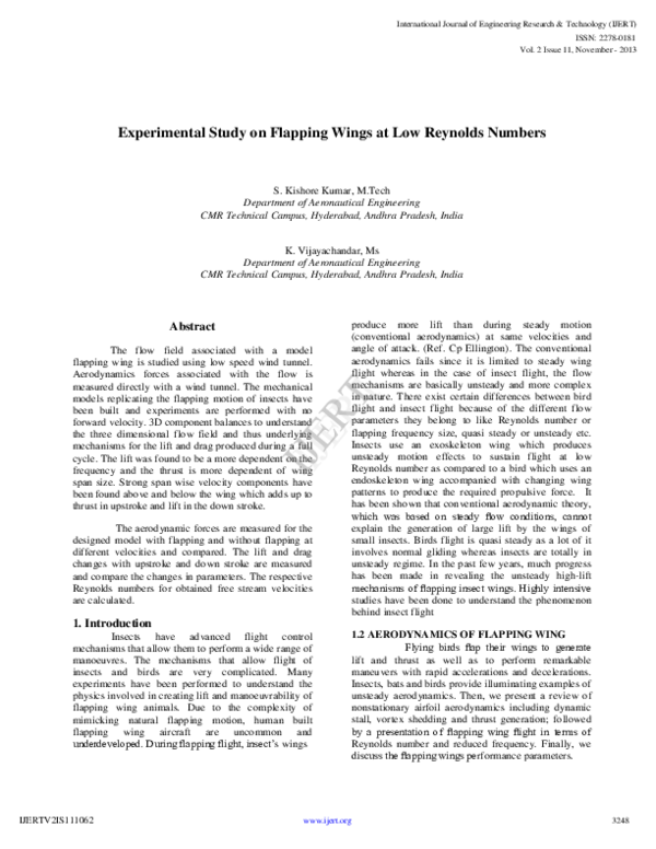 (PDF) IJERT-Experimental Study on Flapping Wings at Low Reynolds Numbers