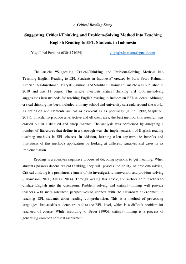 (PDF) Suggesting Critical-Thinking and Problem-Solving Method into ...
