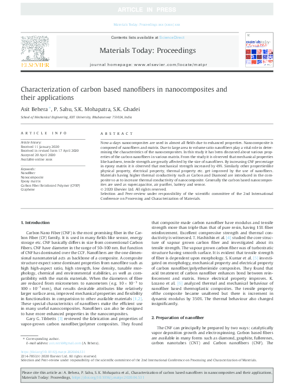 (PDF) Characterization of carbon based nanofibers in nanocomposites and ...