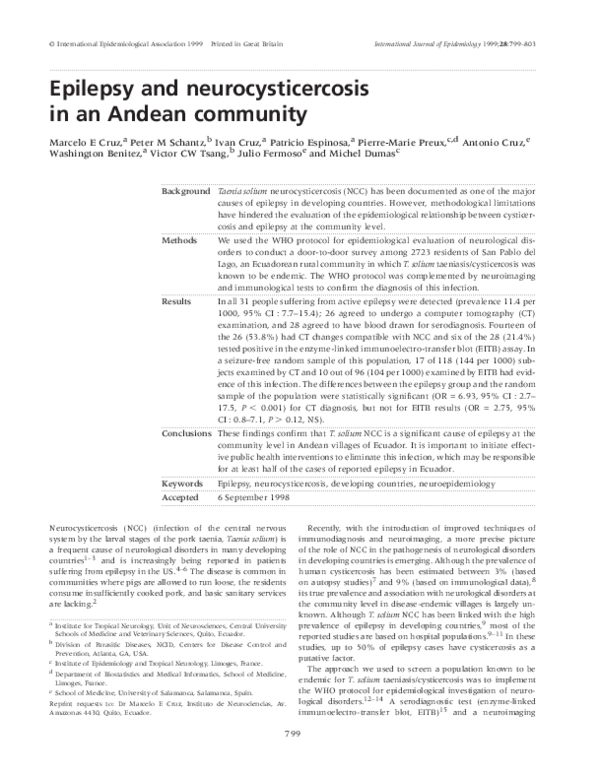 (PDF) Epilepsy and neurocysticercosis in an Andean community