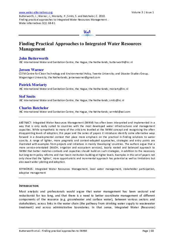 (PDF) Finding Practical Approaches to Integrated Water Resources Management