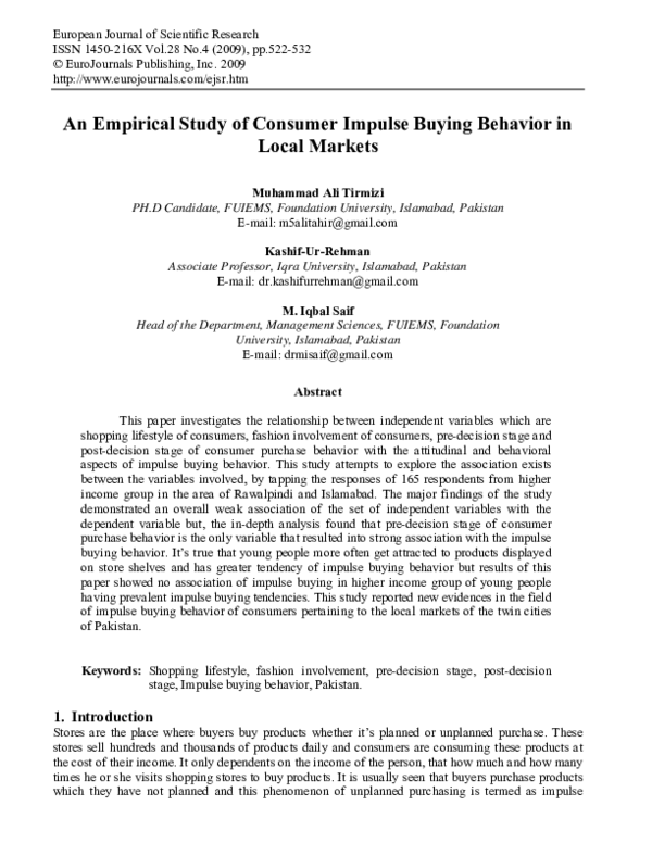 (PDF) An Empirical Study of Consumer Impulse Buying Behavior in Local ...