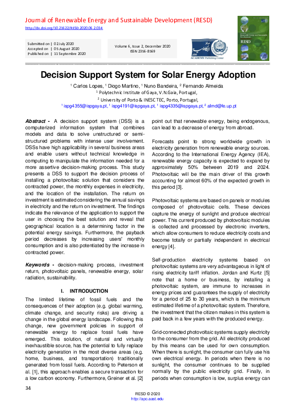 (PDF) Decision Support System for Solar Energy Adoption