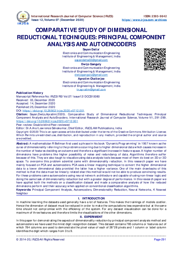 (PDF) COMPARATIVE STUDY OF DIMENSIONAL REDUCTIONAL TECHNIQUES ...