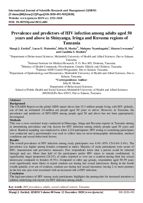 (PDF) Prevalence and predictors of HIV infection among adults aged 50 ...
