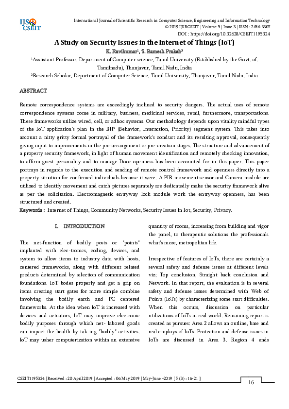 (PDF) A Study on Security Issues in the Internet of Things (IoT)