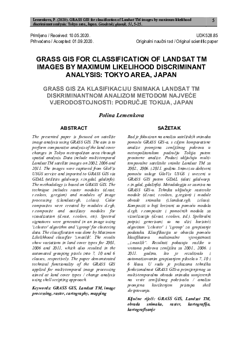 (PDF) GRASS GIS for classification of Landsat TM images by maximum ...
