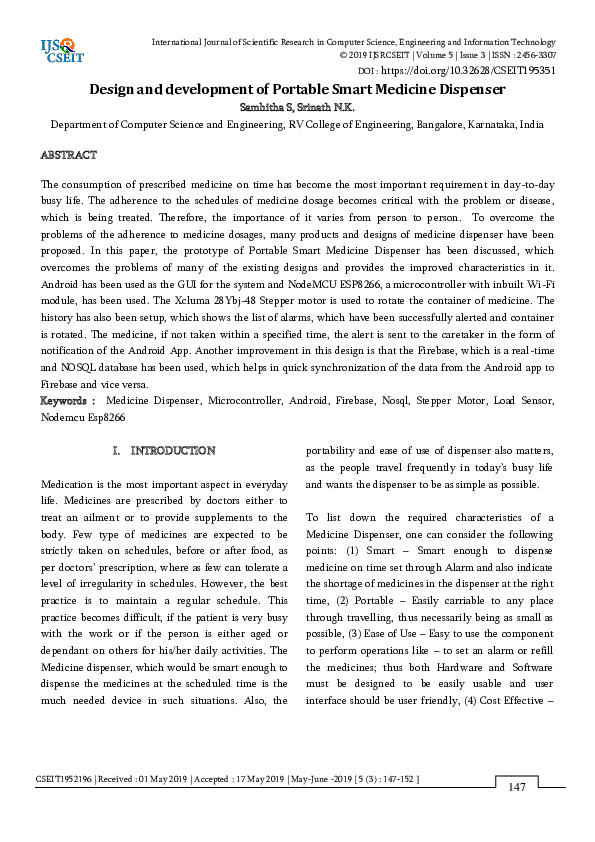 (PDF) Design and development of Portable Smart Medicine Dispenser