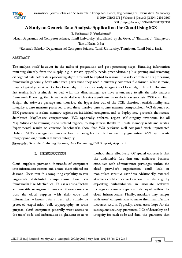 (PDF) A Study on Generic Data Analysis Application the Cloud Using SGX