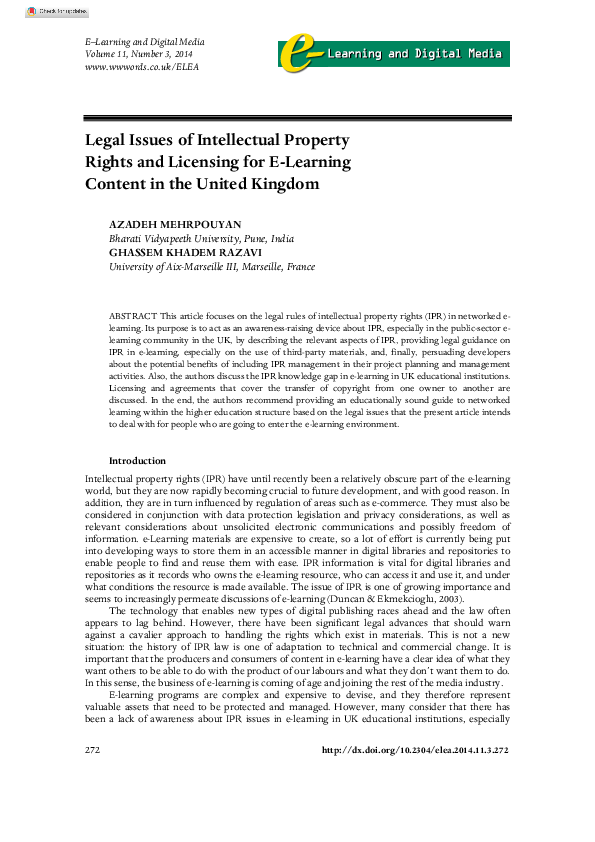(PDF) Legal Issues of Intellectual Property Rights and Licensing for e ...
