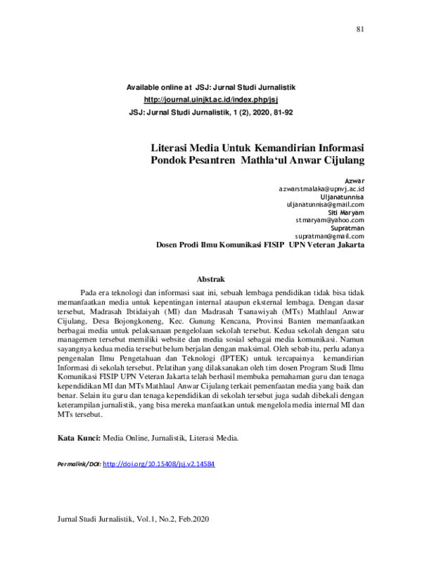 (PDF) Literasi Media Untuk Kemandirian Informasi_Azwar dkk Azwar