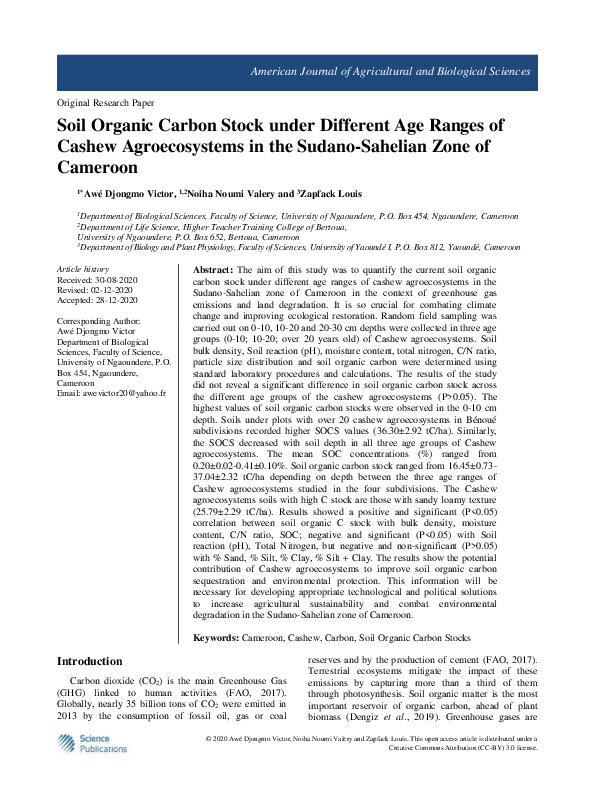 (PDF) Soil Organic Carbon Stock under Different Age Ranges of Cashew ...