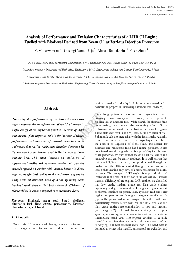 (PDF) IJERT-Analysis of Performance and Emission Characteristics of a ...